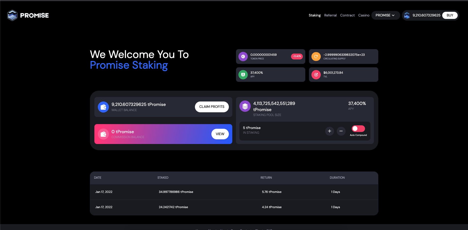 tPromise migration staking pool